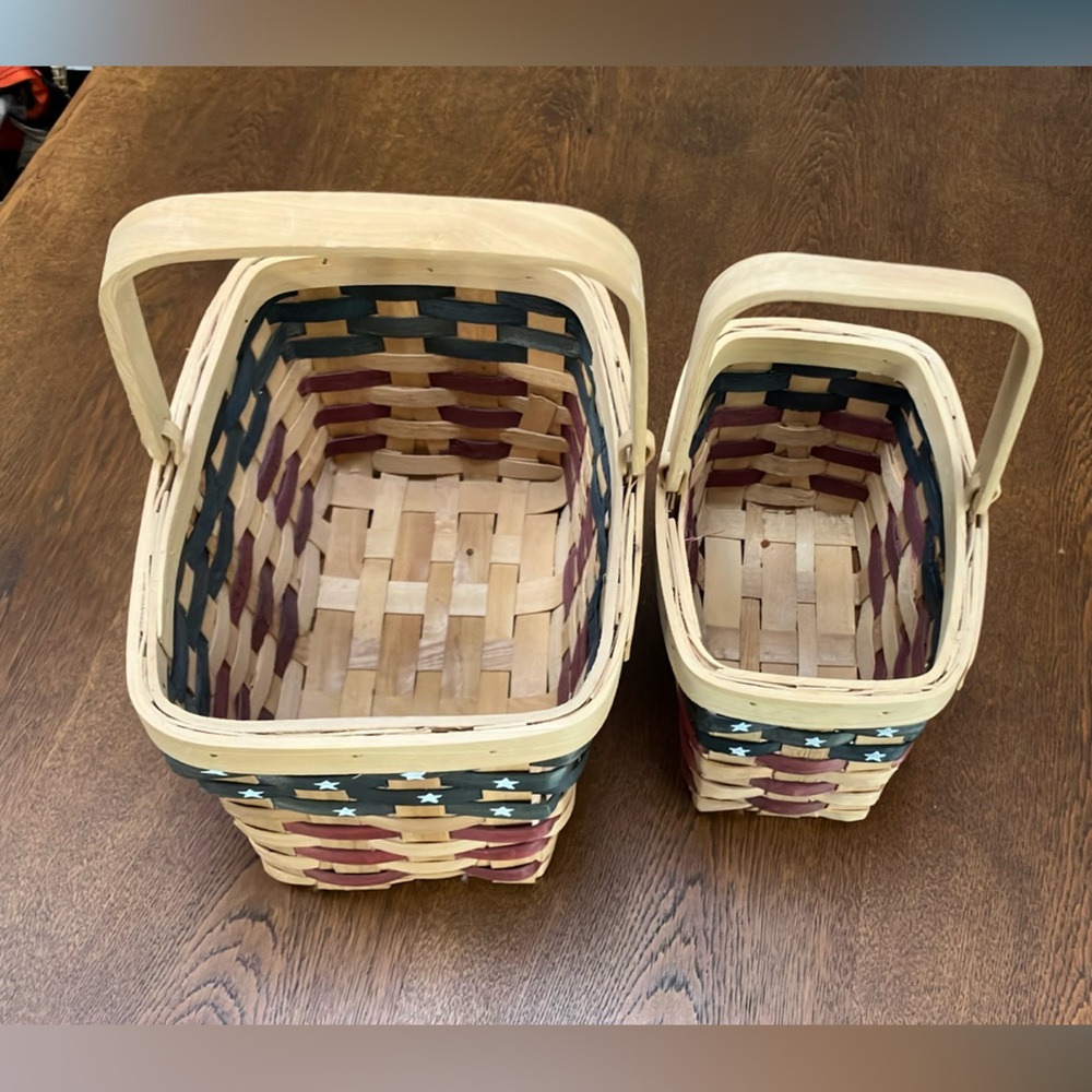 4th of July Set/2 nesting  Patriotic baskets w/swing downhandle-NWOT-never used!